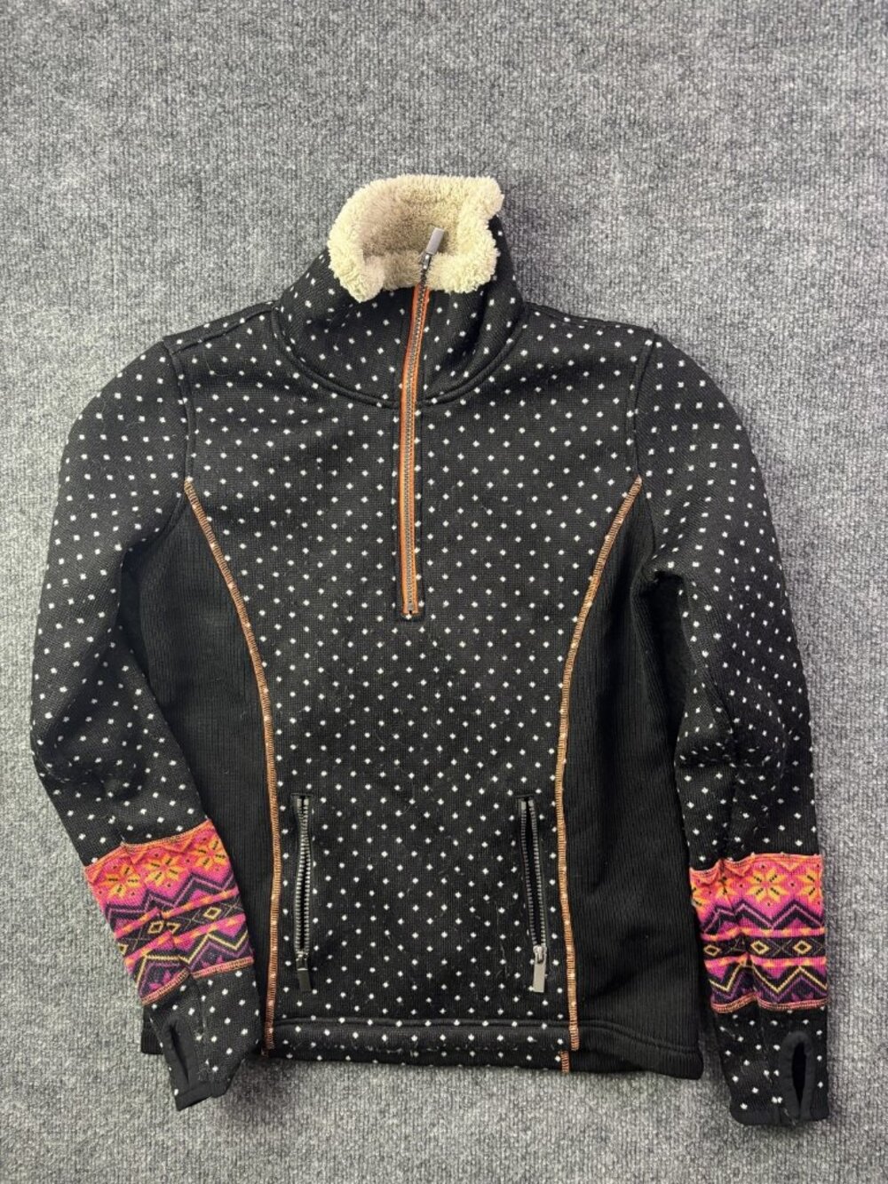 Wooly‎ Bully Wear Jacket Womens Small Black Fleece 1/4 Zip Pullover Southwestern
